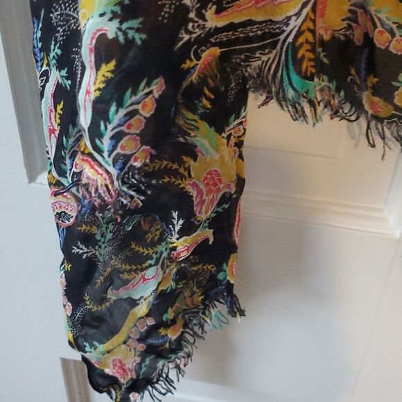 LOFT SCARF WRAP FLORAL PRINT BLACK PINK GOLD AQUA LIGHTWEIGHT - Picture 5 of 11